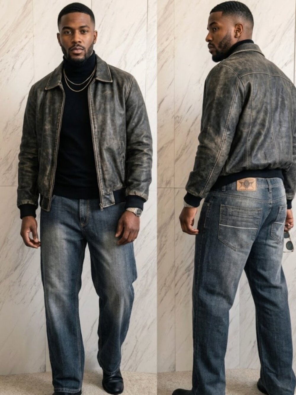 Brooklyn Basement Y2K Faded Wash Skater Baggy Dark Denim Jeans SZ 42x32